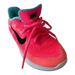 Nike Free RN Racer 11C Girls Youth Neon Pink White Athletic Running Sneaker 2016